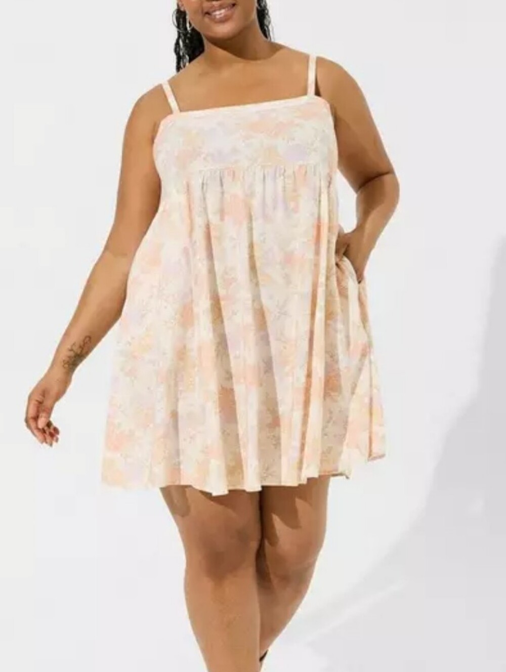 Plus Size 2x torrid Peach Floral Sleeveless Babydoll Dress Lightweight Sun Dress